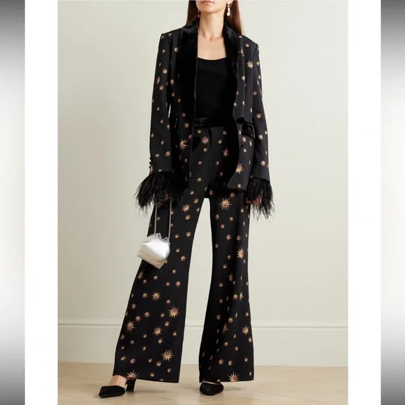 Camilla velvet trimmed printed woven flare pants - Picture 3 of 6